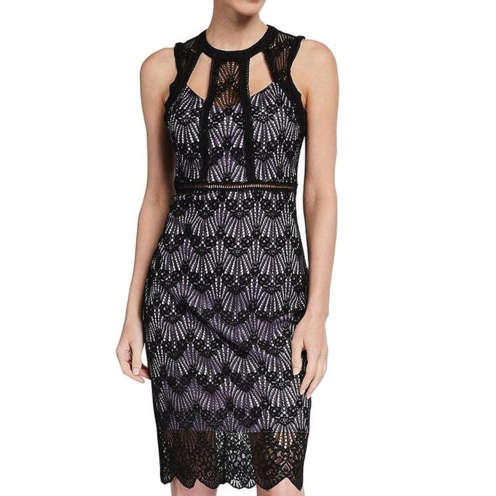 Guess Lace Eyelet Cut Out Black Sheath Dress 0
